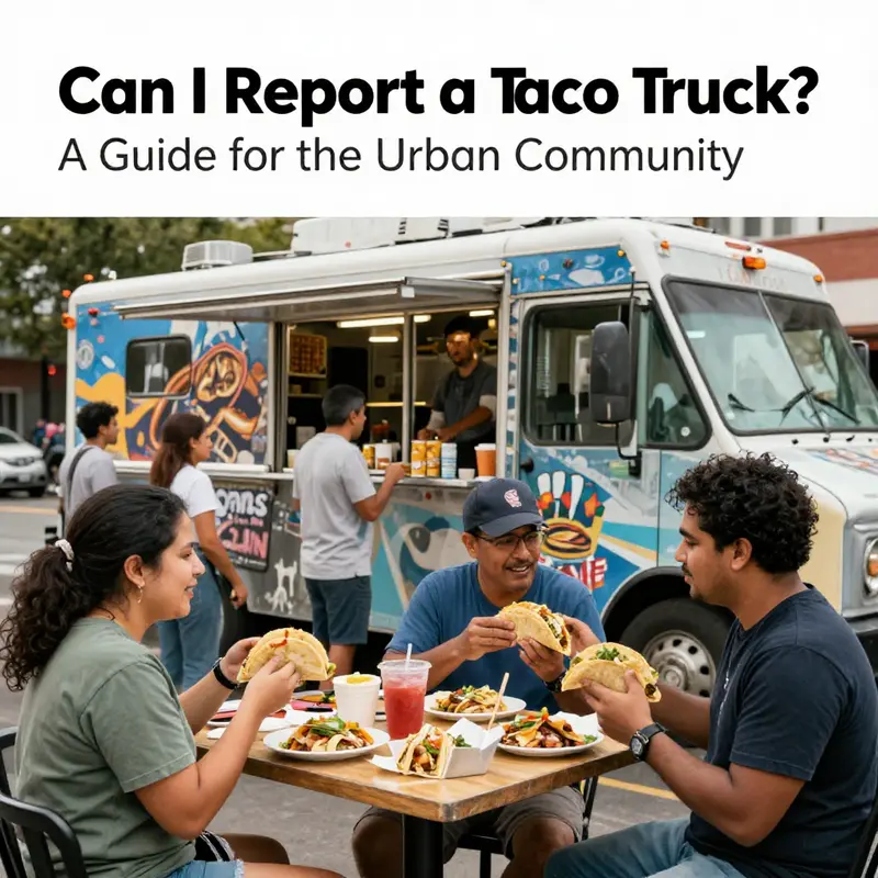 A group of urban dwellers sharing and enjoying tacos from a bustling taco truck in a city park.
