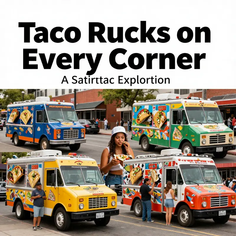 A vibrant depiction of taco trucks as cultural symbols in urban environments.