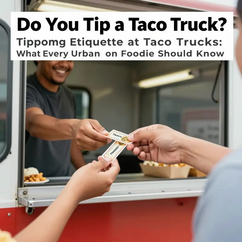 A busy taco truck scene showcasing the growing tipping culture among food truck vendors.