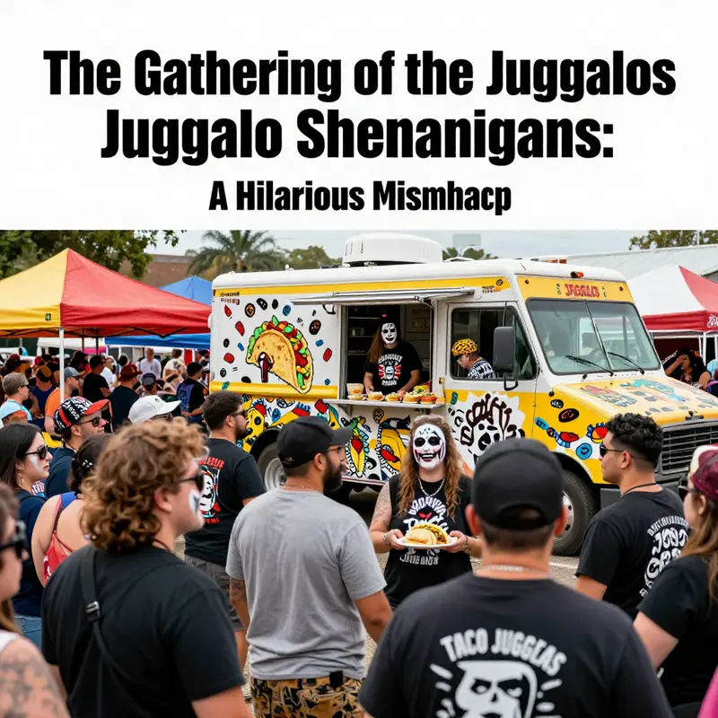 Juggalos gather around a festive taco truck, embodying the spirit of community and celebration.