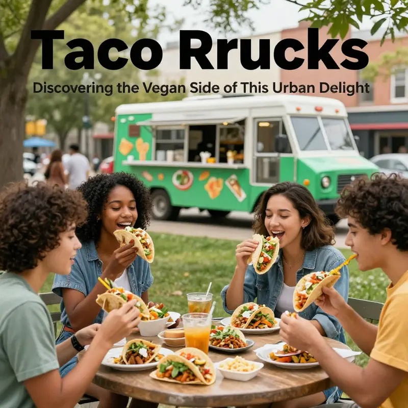 A lively vegan taco truck serving up delicious plant-based tacos to happy urban dwellers.