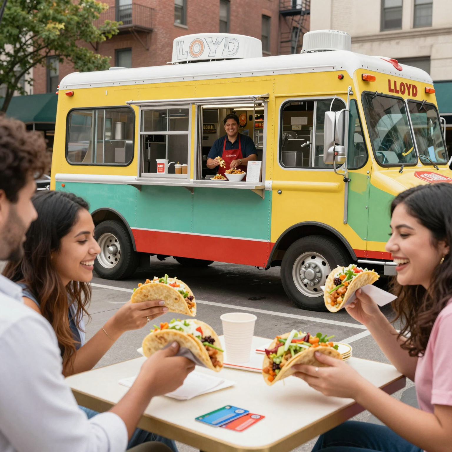 Lloyd Taco Truck serving happy customers with credit card payments