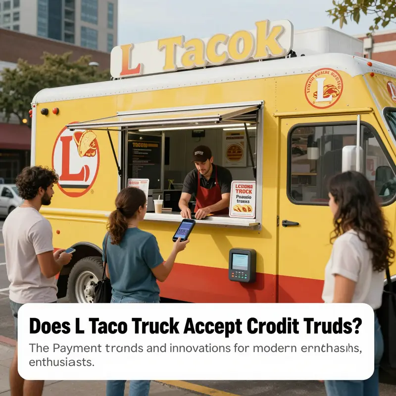 A collage of L Taco Truck with customers using modern payment methods in an urban setting.