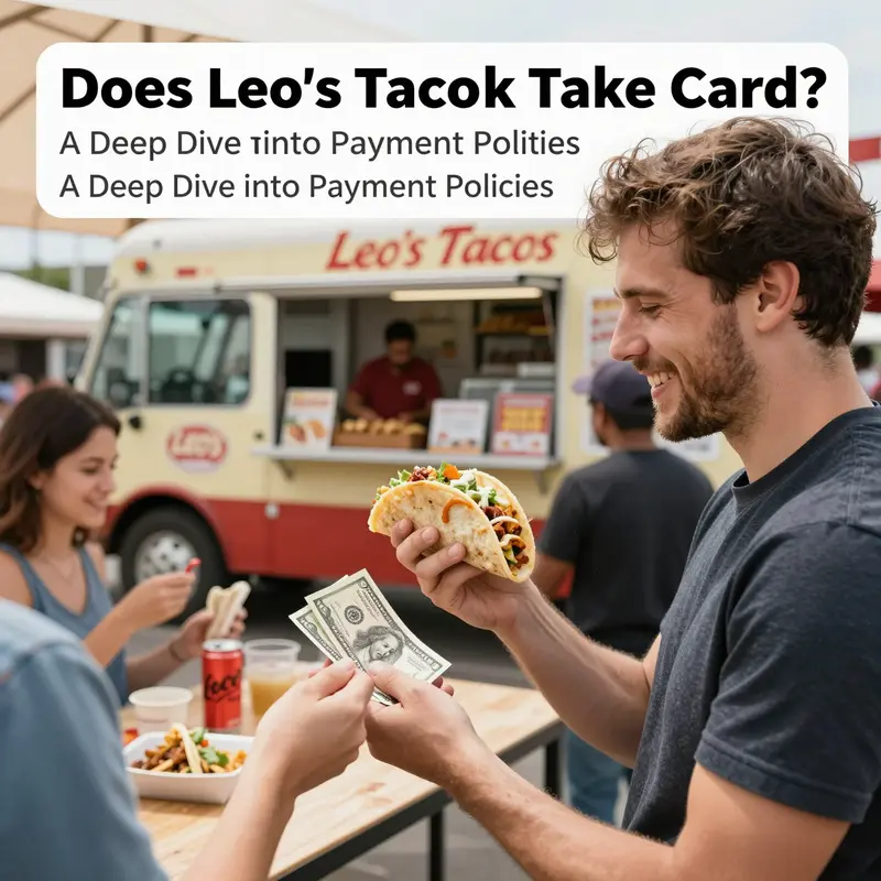 Leo’s Taco Truck with a ‘Cash Only’ sign, illustrating its current payment policy.