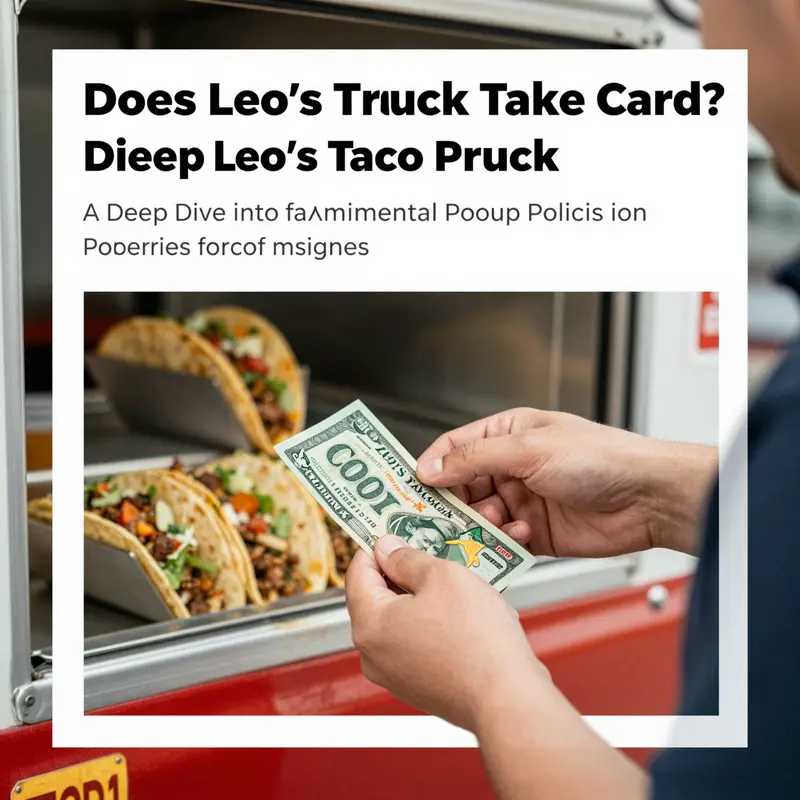 Leo’s Taco Truck with a ‘Cash Only’ sign, illustrating its current payment policy.