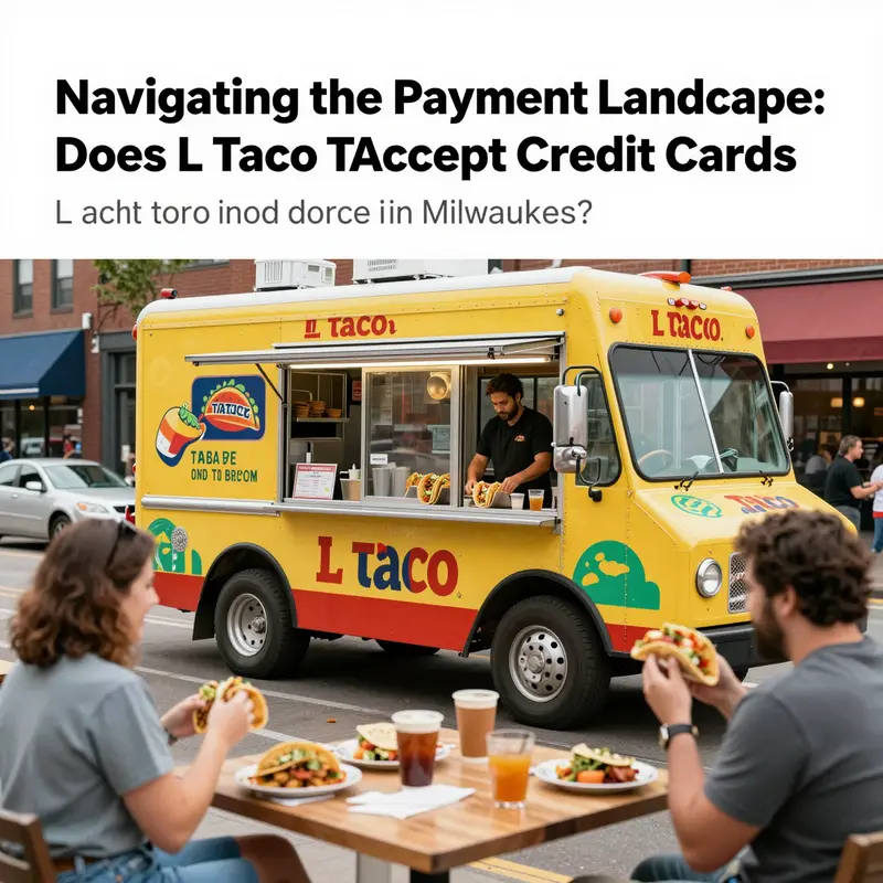 A taco truck in Milwaukee serving food to customers with a bustling city backdrop.