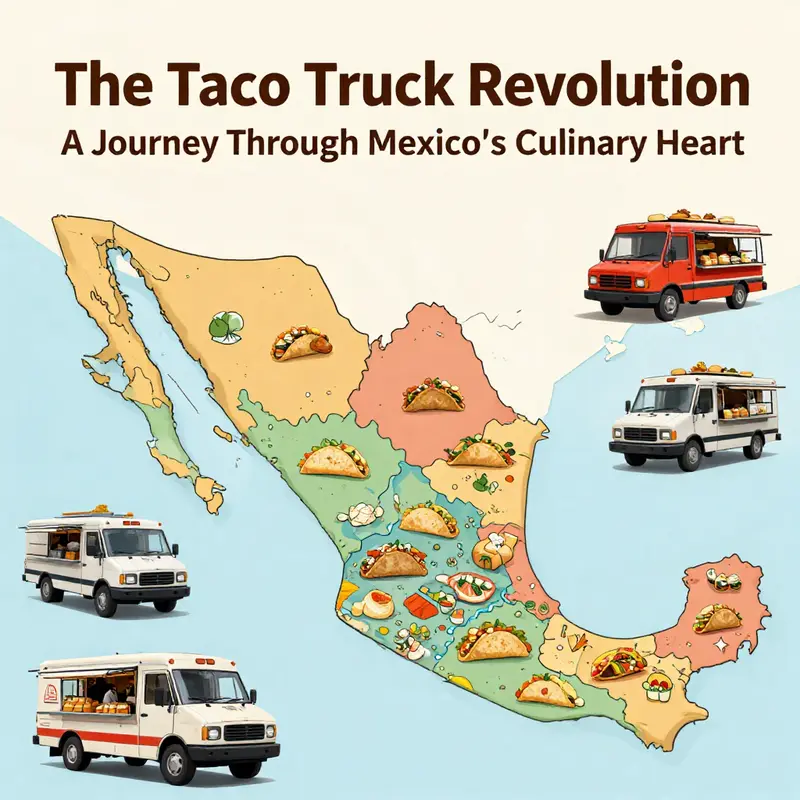 Taco trucks embody the spirit of Mexican culinary culture, reflecting vibrant street life.