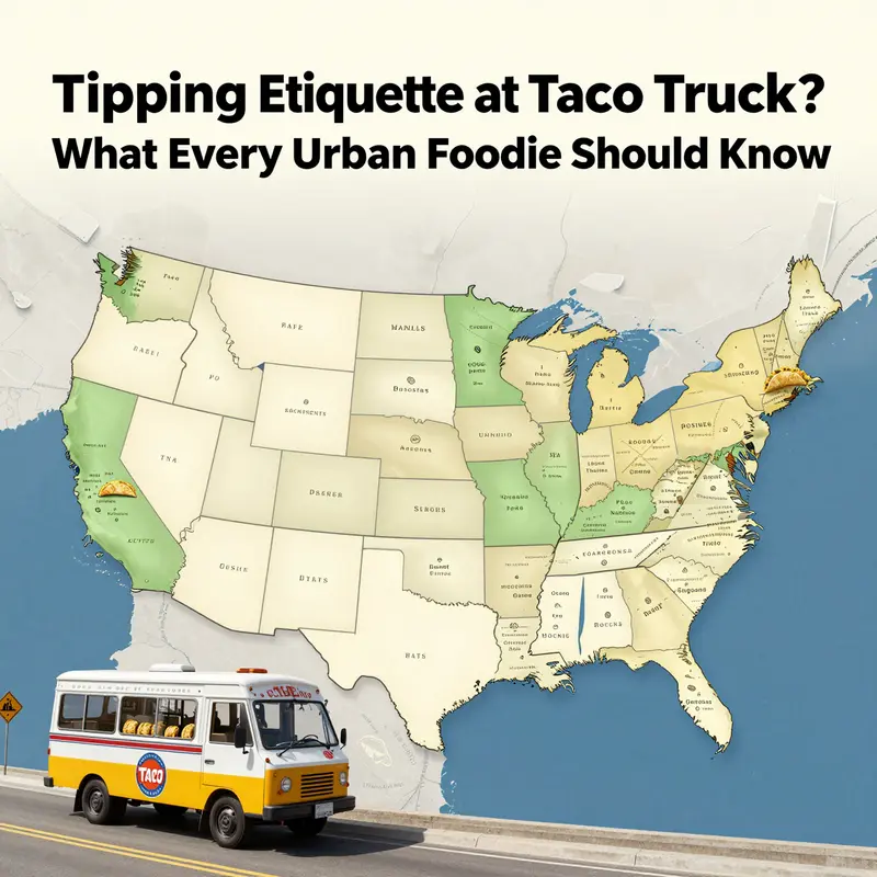 A busy taco truck scene showcasing the growing tipping culture among food truck vendors.