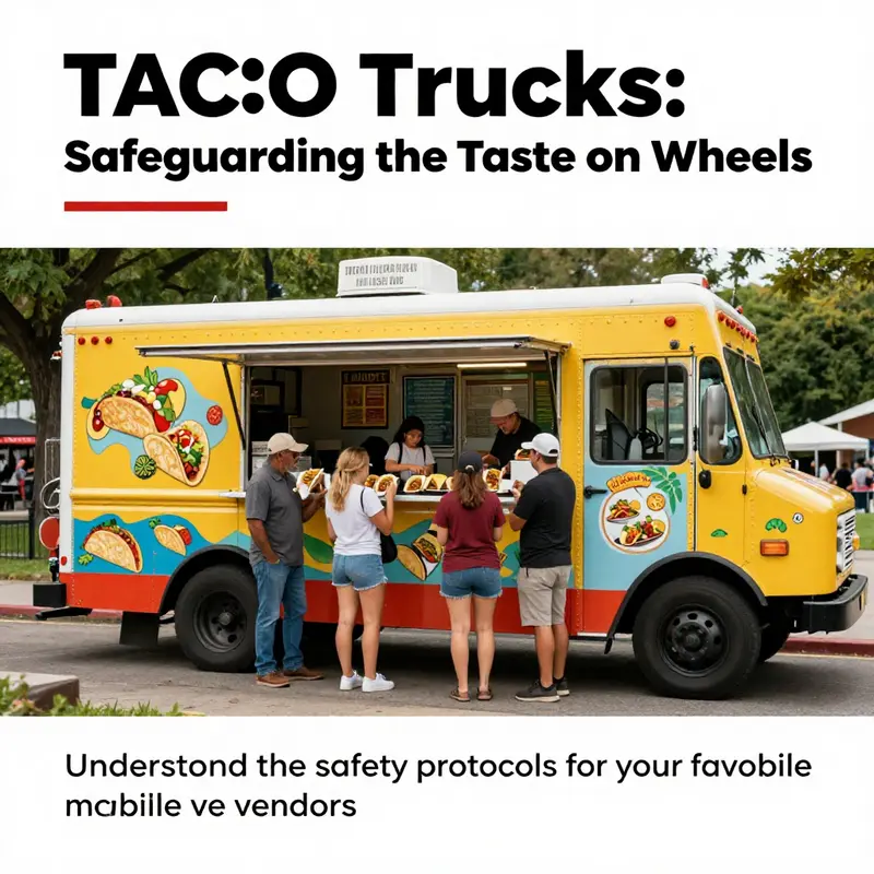 A colorful taco truck serving happy customers in a bustling urban park.