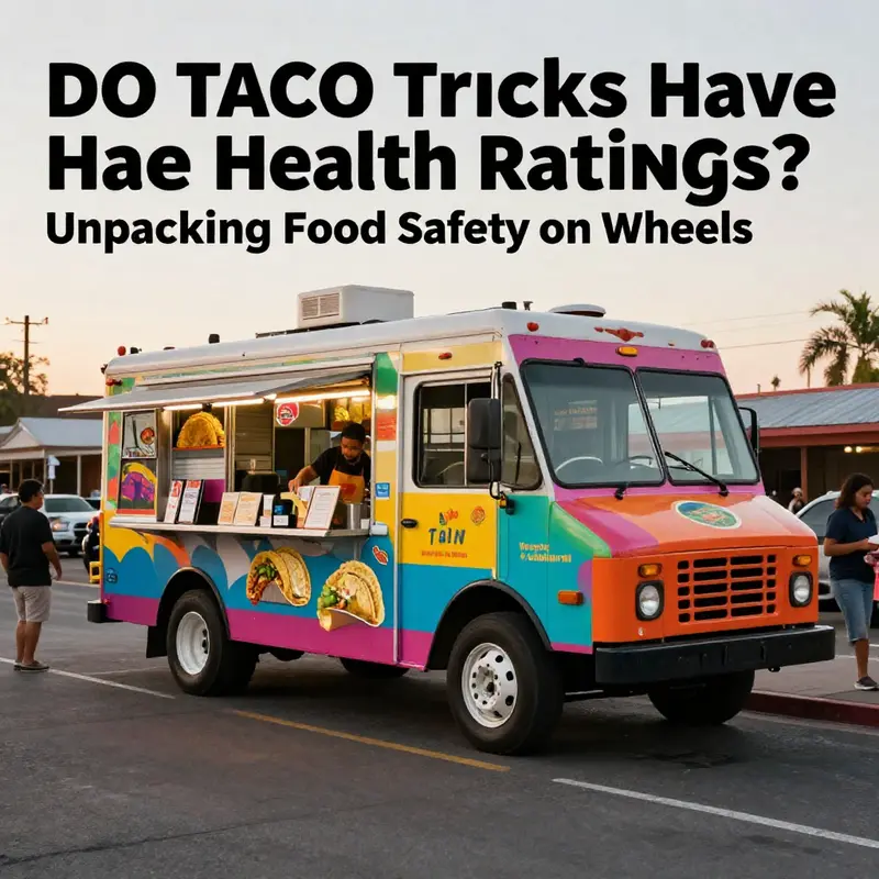 A lively taco truck scene with customers enjoying food as the sun sets.
