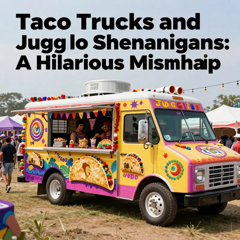 A vibrant taco truck surrounded by Juggalos in a festive atmosphere, embodying community and celebration.