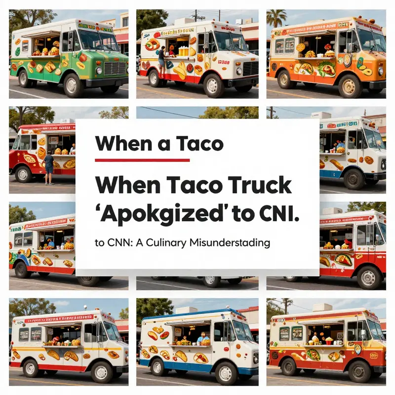 A humorous depiction of a taco truck’s supposed apology to CNN, capturing the lightheartedness of the misunderstanding.