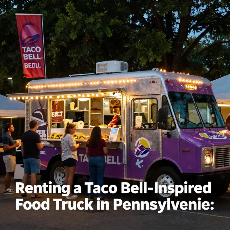 Diverse Taco Bell-inspired trucks ready to serve at a Pennsylvania event.