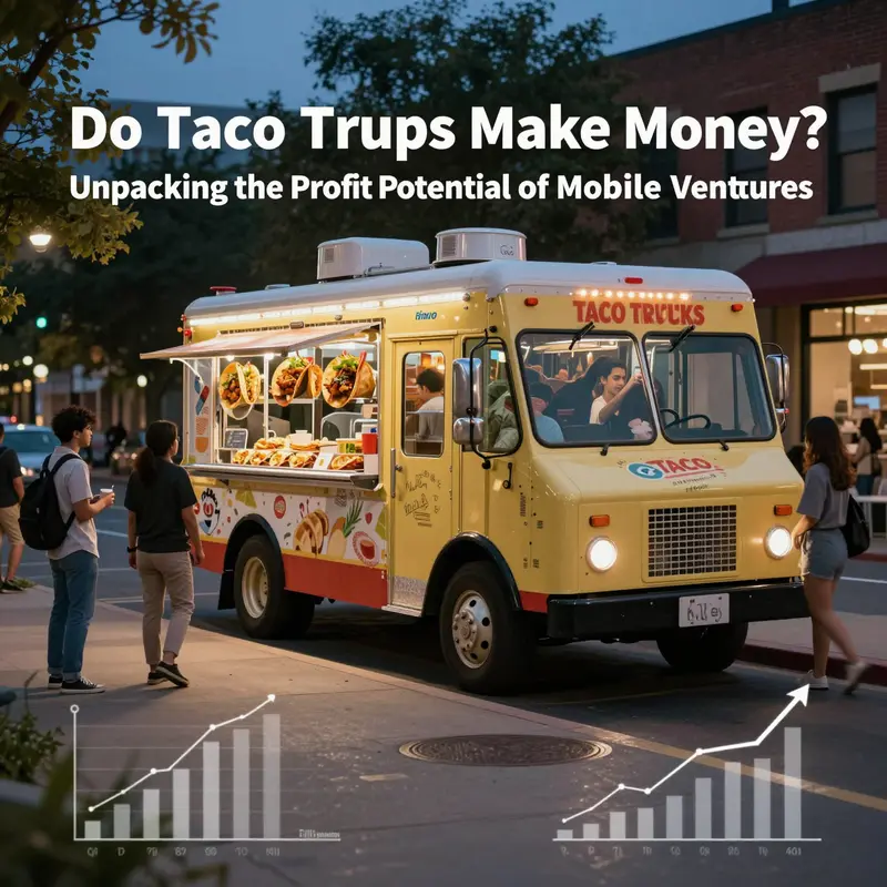 A bustling urban taco truck at night symbolizing profitability growth and financial planning for taco businesses.