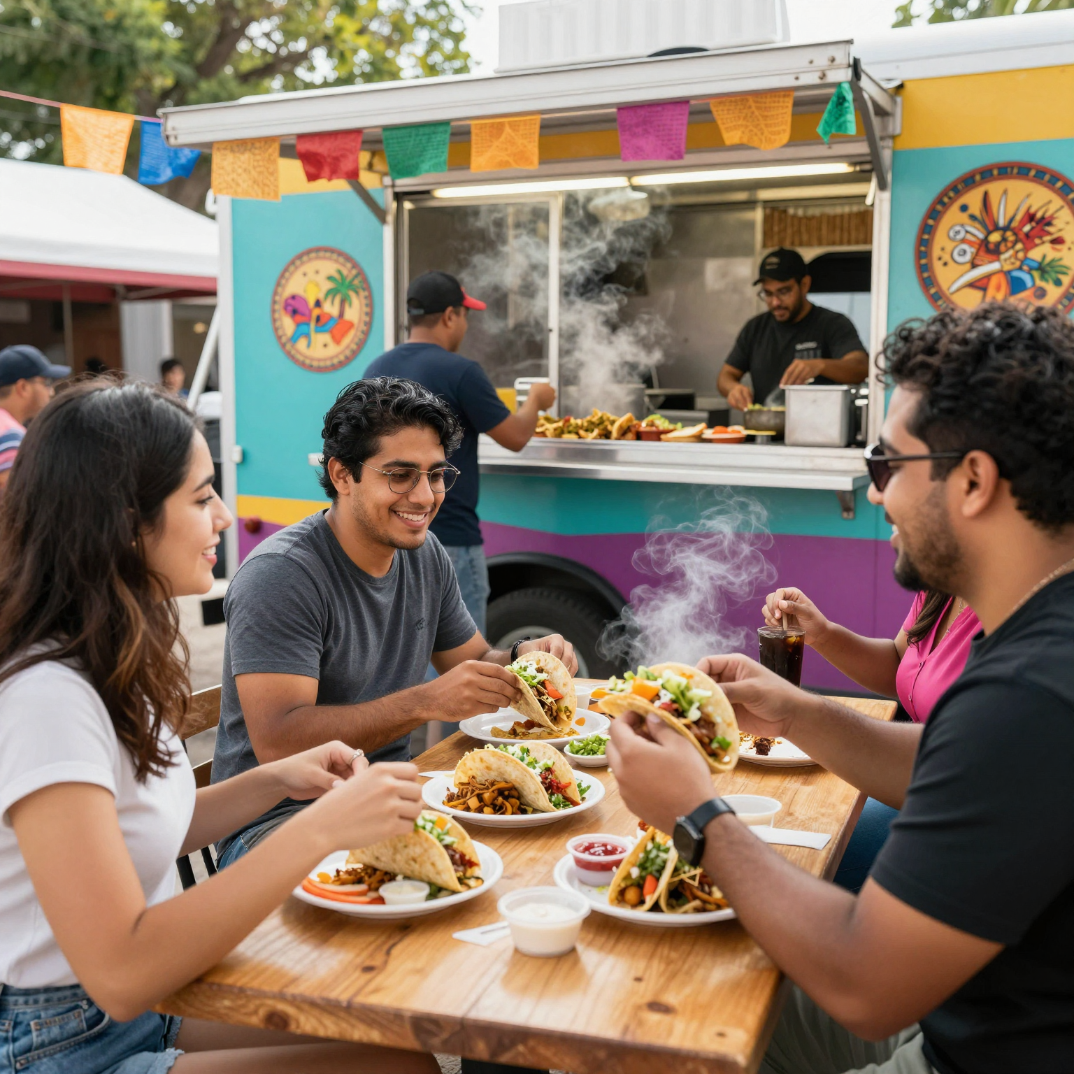 Enjoying delicious tacos at Don Beto's Taco Truck