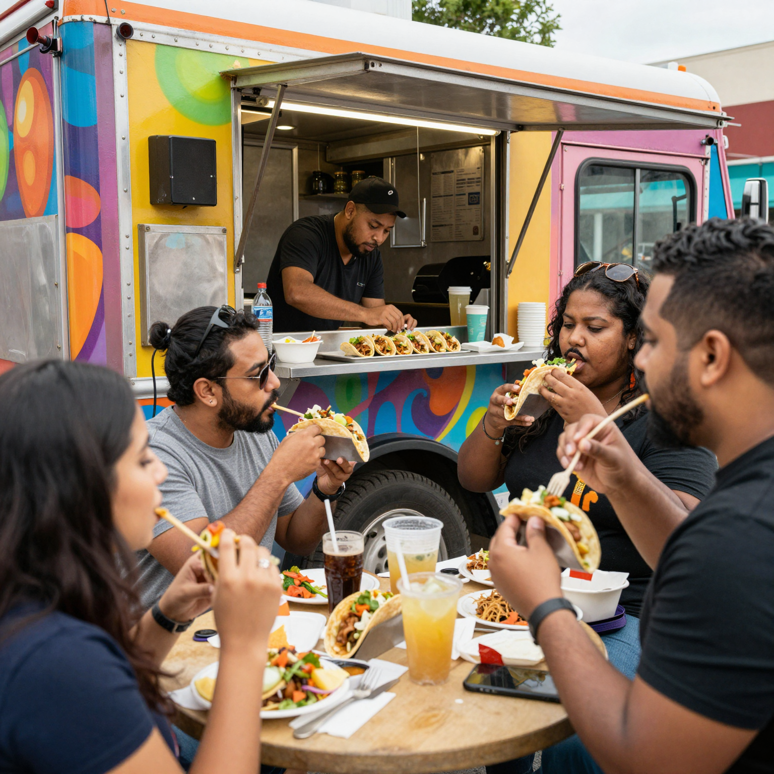 Tacos being served from a taco truck