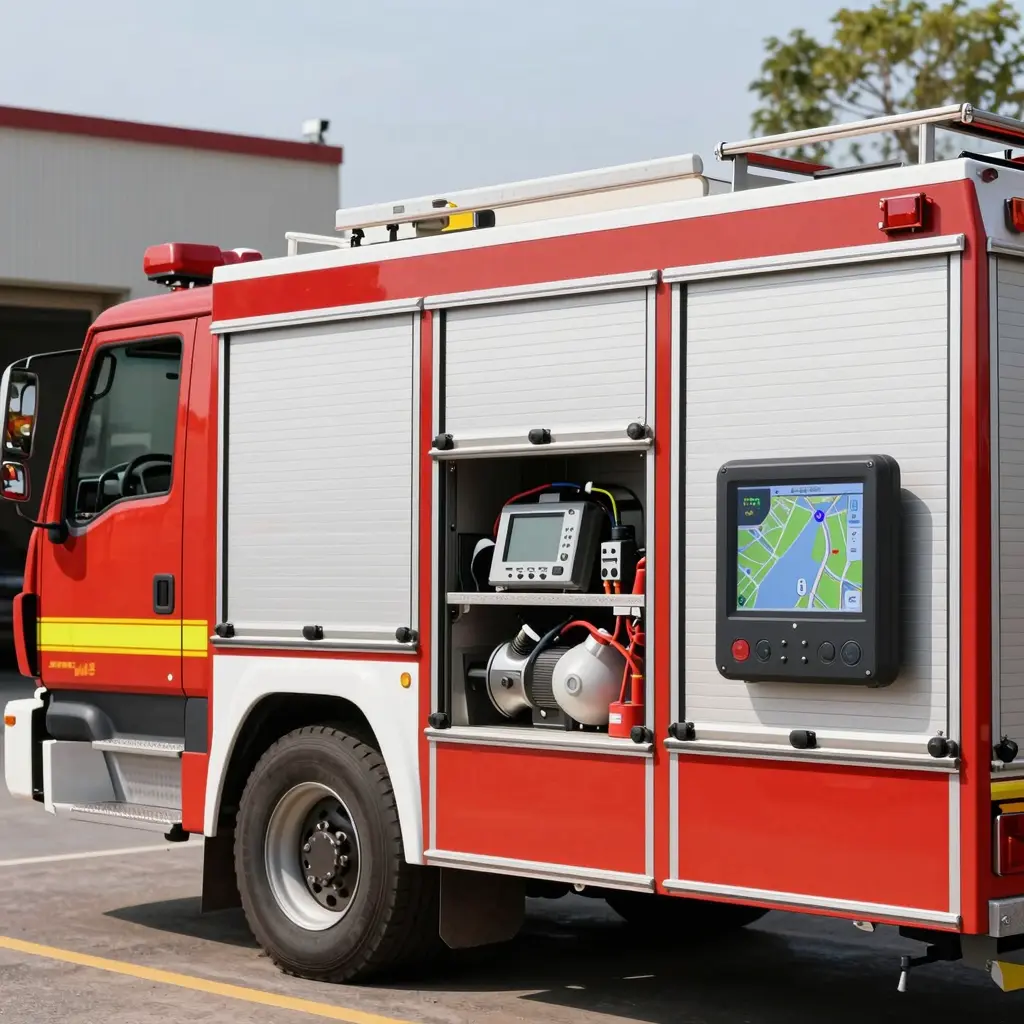 A modern rescue firetruck showcasing cutting-edge technology features.