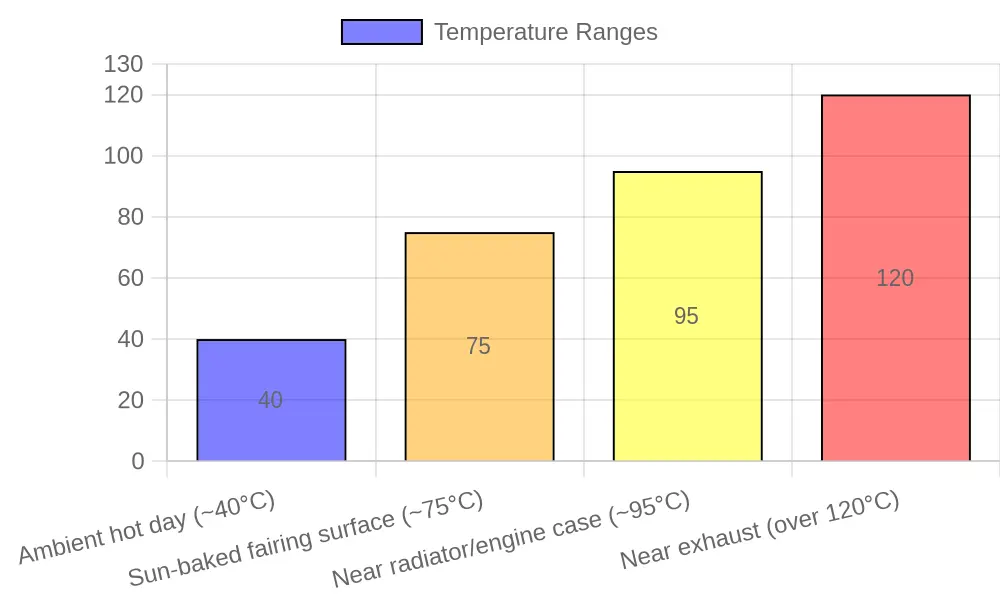 Comparison of typical service temperatures against the ABS glass transition of about 105 degrees Celsius